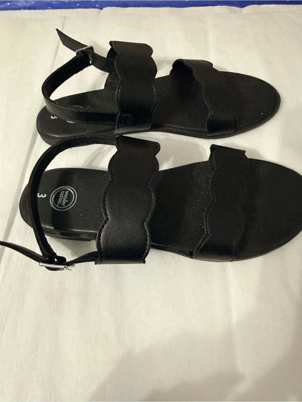 Wonder Nation Girls Black Scalloped Dress Sandals Size 3 NWOB